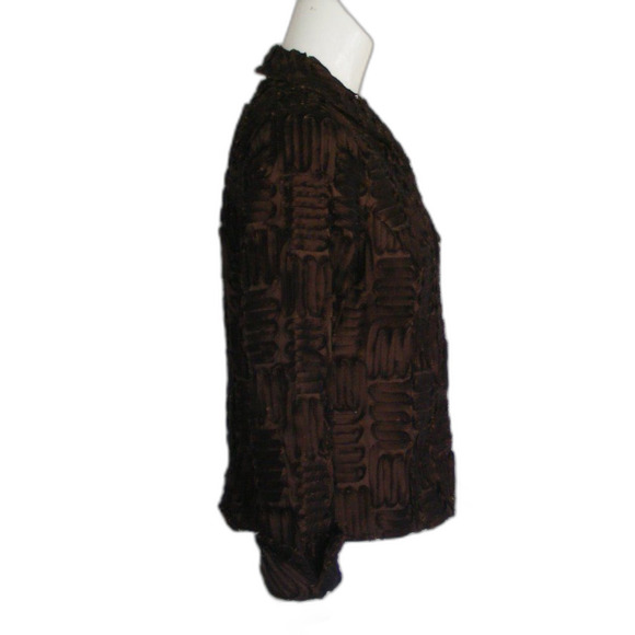 SAMUEL DONG Jacket, M, Brown, Ribbon Strips, Zipper front, Hand Wash - Picture 6 of 14